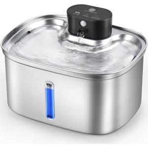 5L/169oz Automatic Stainless Steel Pet Water Fountain for Cats & Dogs, Cordless Cat Dog Drinking Fountain with 5000mAh Rechargeable Battery, Ultra-Quiet Pump & 3 Smart Modes