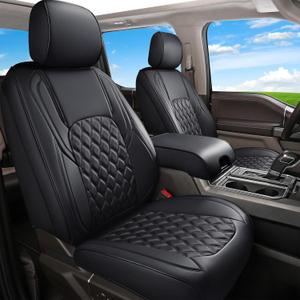 Huidasource Ford Seat Covers, Leather Pickup Seat Cushion Cover Fit for 2015-2026 Ford F150 SuperCrew & 2017-2026 F250 F350 F450 Super Duty Crew Cab XL XLT Lariat King Ranch Platinum(Full Set/Black)