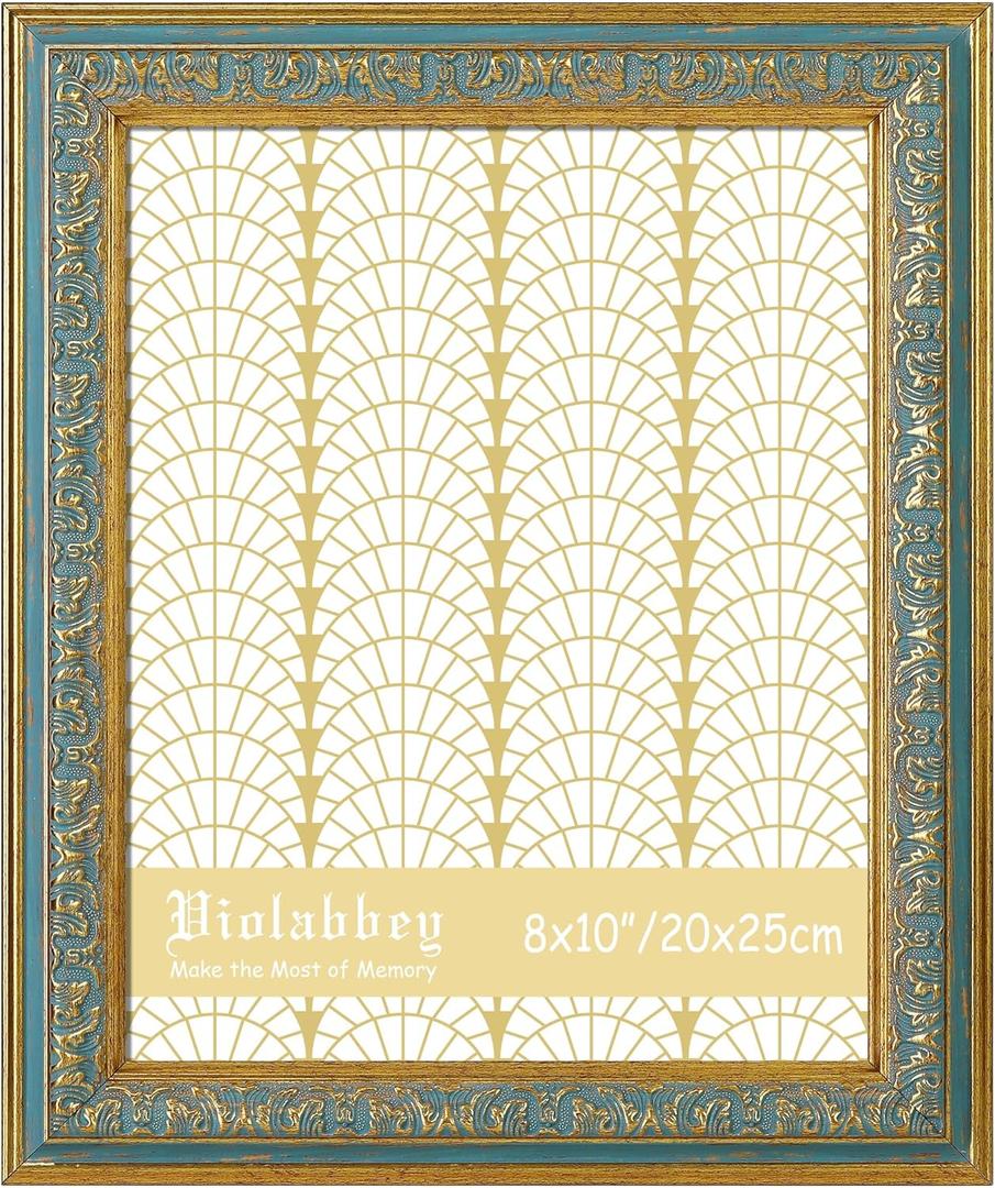VIOLABBEY 8x10 Picture Frame Blue, Vintage Photo Frames Ornate without Mat for Tabletop or Wall Hanging