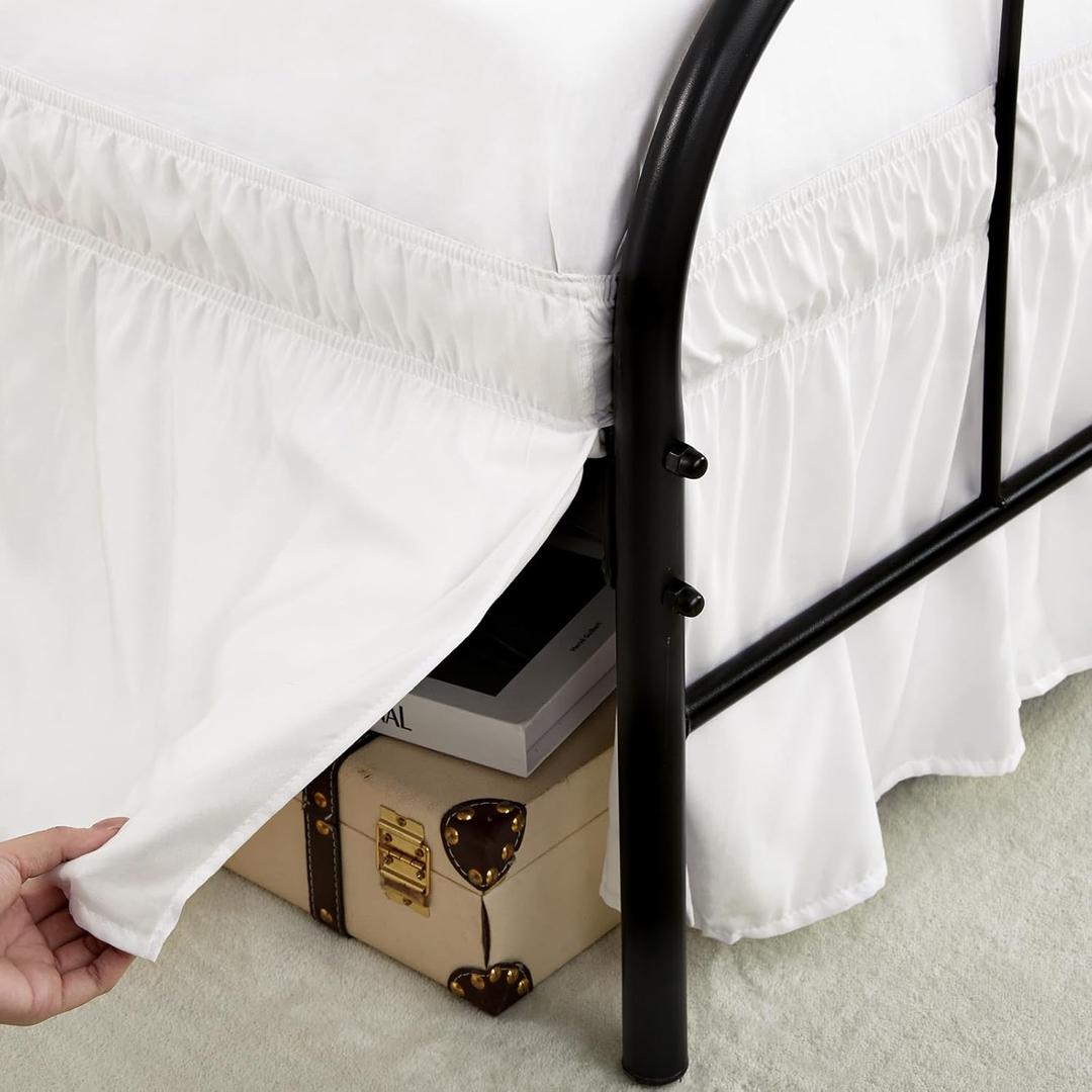 RIMELA Ivory Bed Skirts with Split Corners Queen Size 15 Inch Drop,Elastic Bed Skirting Wrap Around, Easy to Install Dust Ruffles,Soft Fabric Machine Washable