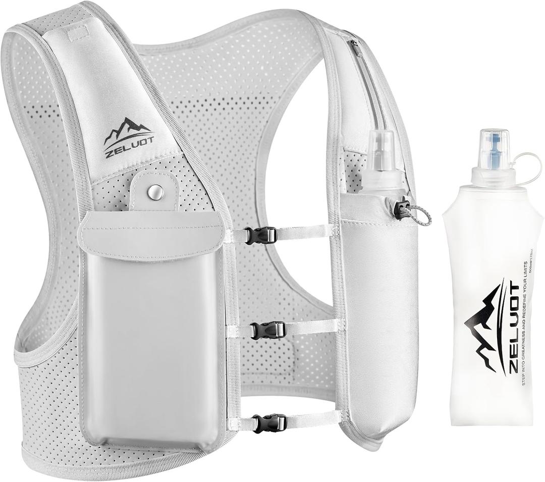 Zelvot Running Vest for Women Men, USA Original Patent, Adjustable Chest Straps Running Hydration Vest with 500ml Soft Flask, Lightweight Breathable Reflective Running Vest for Marathon (Medium-Large, Gray)