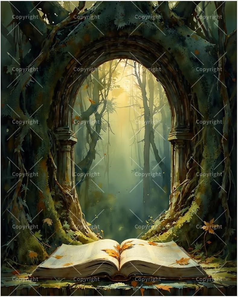 TAOPAOLAB Dreamy Paint by Numbers Kit for Adults - DIY Ancient Forest Archway with Open Book Painting on Canvas 16x20 Inches, Acrylic Paint Set for Beginners, Mystical Art for Home Decoration/Gifts