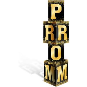 Jetec Prom Column Boxes 2026 Prom Sign Decorations Standup Photo Booth Backdrop Cardstock Boxes Night Decor with Letters Card Stock for Graduation Party, 12 x 45 in (Gold/Black)