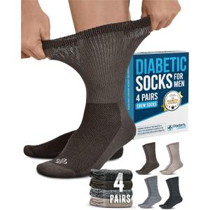 Doctor's Select Diabetic Socks for Men - 4 Pairs Non Binding Neuropathy Socks for Swollen Feet, Work, Travel & Comfort, Size: X-Large