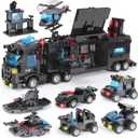 1110 PCS SWAT City Police Set Cop Car Building Set with Helicopter, Boat, Police Station, Mobile Command Center Truck Toys in 25 Different Models, Gifts for 6 Plus Year Old Kids Boys (Black)
