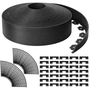 Queekay 148 ft Garden Landscape Edging 4 Inch Tall with 70 Spiral Anchors & 20 Connectors, Lawn Edging Border Straight Top Garden Border Roll Kit for Walkway, Flower Bed, Lawn, Yard Decor