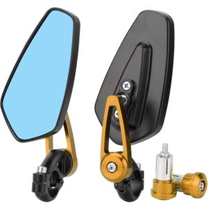 Motorcycle Bar End Mirrors 7/8'' 22mm Rear view Side Mirror Blue Lens Universal Replacement for Honda Grom Kawasaki Suzuki Ducati Yamaha and More Street Sport Bike Scooter Cruisers (Gold)