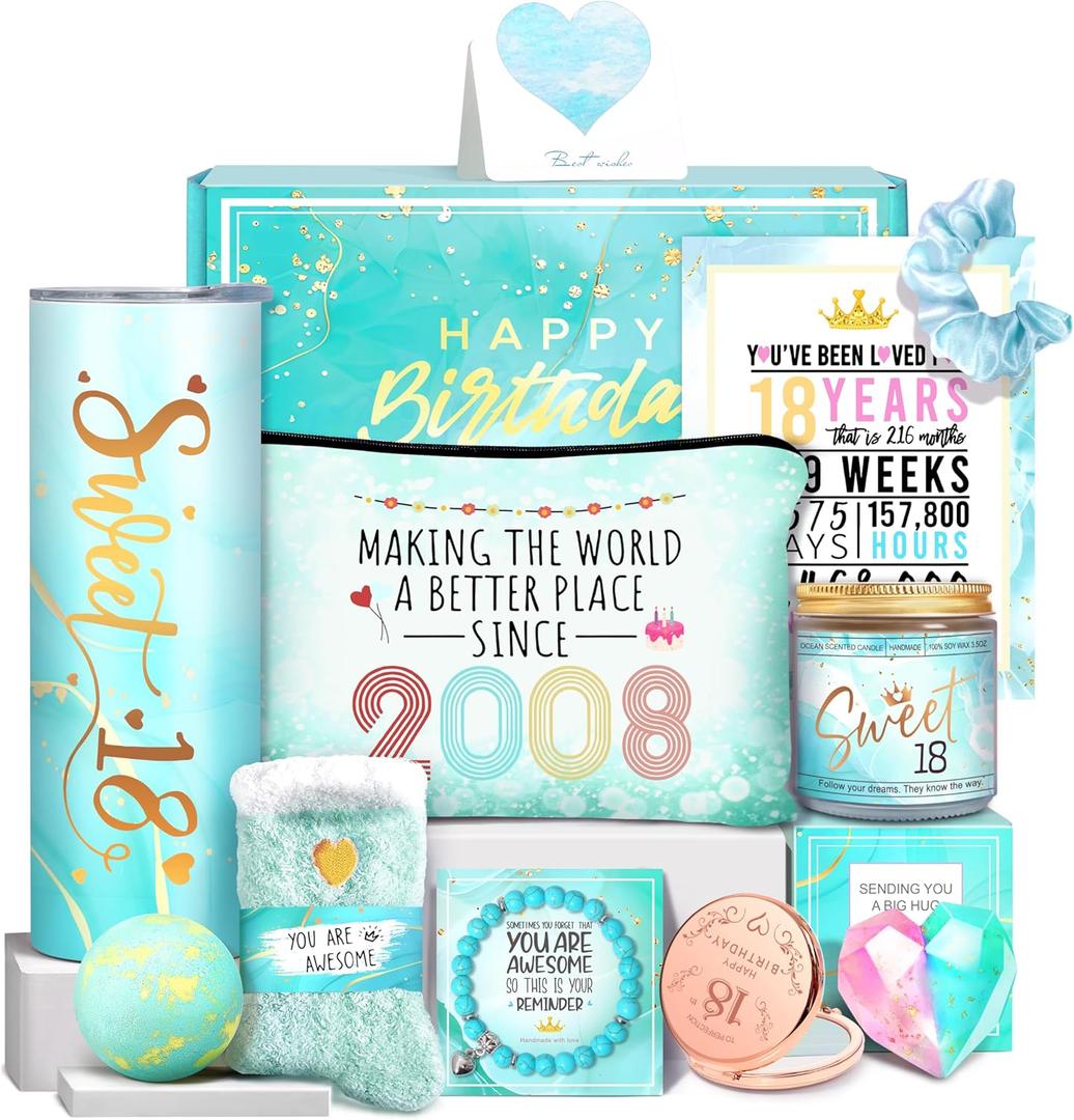 18th Birthday Gifts for Girls, Gifts for 18 Year Old Girl, 18th Birthday Gift Ideas, Unique 18th Birthday Gift Basket for Daughter, Niece, Granddaughter, Bestie, Friends,Cool 18th Birthday Gifts