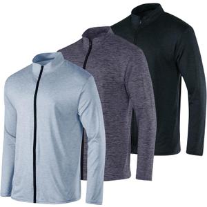 Real Essentials 3 Pack: Mens Dry-Fit Long Sleeve Full Zip Hoodie & Jacket- Athletic Running Jacket (Available in Big & Tall) (Black, XXL)