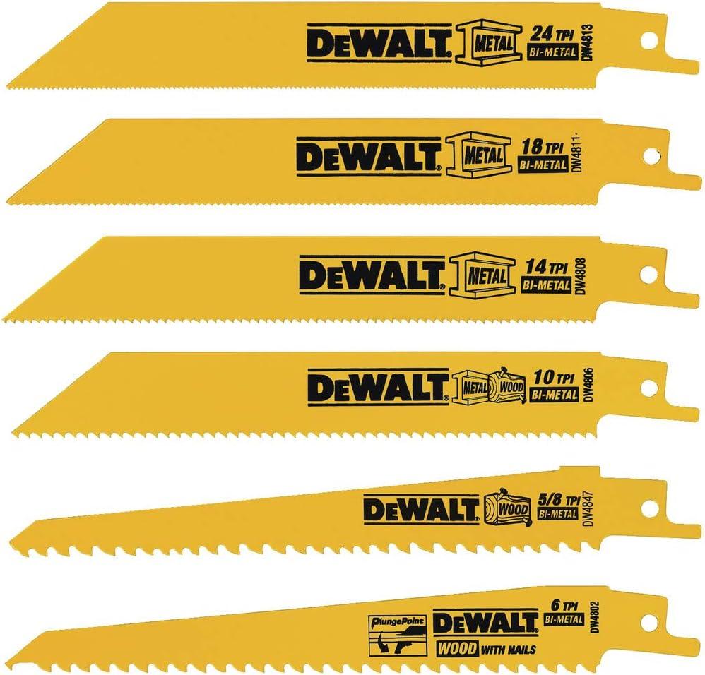 DEWALT Reciprocating Saw Blade Set for Metal and Woodcutting, 6 Piece (DW4856)
