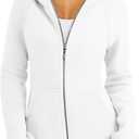 Trendy Queen Women's Full Zip Up Hoodie - Fitted Long Sleeve Sweatshirts for Fall and Winter (Large, White)
