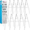 U.S. Art Supply 66" High Gallery Silver Metal Display Easel (10 Pack) - Large Adjustable Height Portable Easel Stand, Sign Display, Holds 25 lbs - Floor & Tabletop Easels, Painting Stand