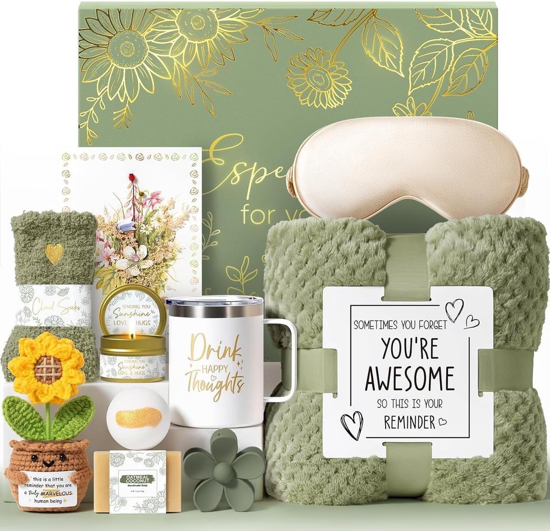 Birthday Gifts for Women Self Care Get Well Soon Gift Baskets, Spa Care Package Thinking of You Gift Set, Sympathy Inspirational Sunflower Mothers Day Easter Gifts for Women Her Mom Friend Sister Wife