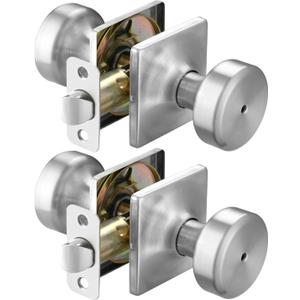 2 Pack Brushed Nickel Door Knobs with Square Rosette,Pismo Door Knob with Lock,Privacy Door Handles Interior for Bath & Bed