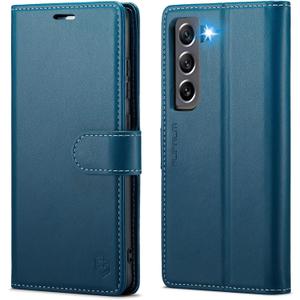 Wallet Case for Samsung Galaxy S21 FE 5G, RFID Blocking Credit Card Holder, PU Leather Folio Flip Kickstand Protective Shockproof Cover for Galaxy S21 FE (Blue)
