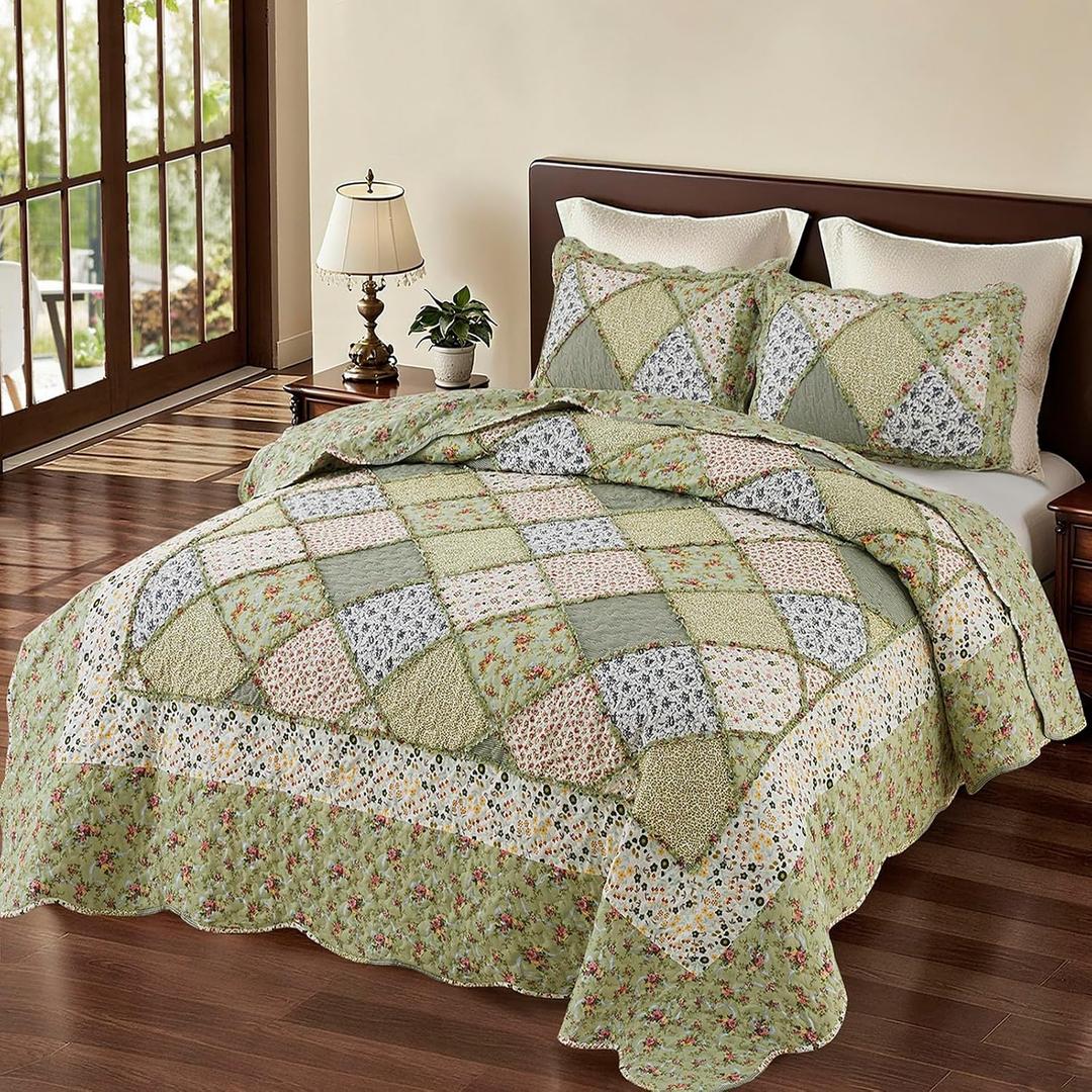 King Size Quilt Set Green Floral Patchwork Quilted Bedspreads Coverlet Set
VIVILINEN 3-Piece Floral Reversible Stitched Quilt Bedding Set Lightweight Comforter Bed Cover Blanket with 2 Pillow Shams