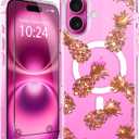 Coolwee Magnetic for iPhone 16 Case Rose Gold, Compatible with MagSafe, for Men Cute Women Girls, 10FT Military Grade Protective Cover for iPhone 16 Phone Clear Transparent Pineapple