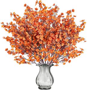 Sggvecsy 15 Pcs Babys Breath Artificial Flowers Gypsophila Bouquets Bulk Real Touch Fake Silk Flowers for Home DIY Floral Arrangement Table Centerpiece Fall Autumn Decoration (Fall Orange)