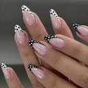 3 x French Tip Press on Nails Short Almond Fake Nails Press ons with Polka Dots Design Polka Dot Nails Glossy Acrylic Full Cover Glue on Nails Reusable Stick on Nails for Women Manicure 24Pcs