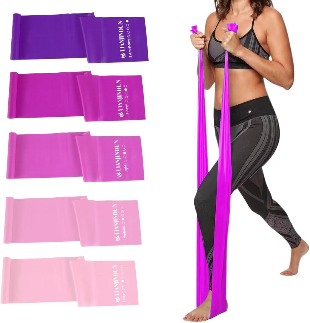5 Pcs Professional Resistance Bands. Latex-Free, Elastic Band, Work Out Bands, Stretch Bands for Working Out Women or Men, Exercise Bands Set for Physical Therapy, Yoga, Pilates (Gradient Pink Set)