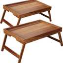 Fibogollo 2 Pack Acacia Wood Bed Tray Table with Folding Legs,Breakfast Trays,Serving Tray for Food and Snack,Laptop Trays for Working(Natural)