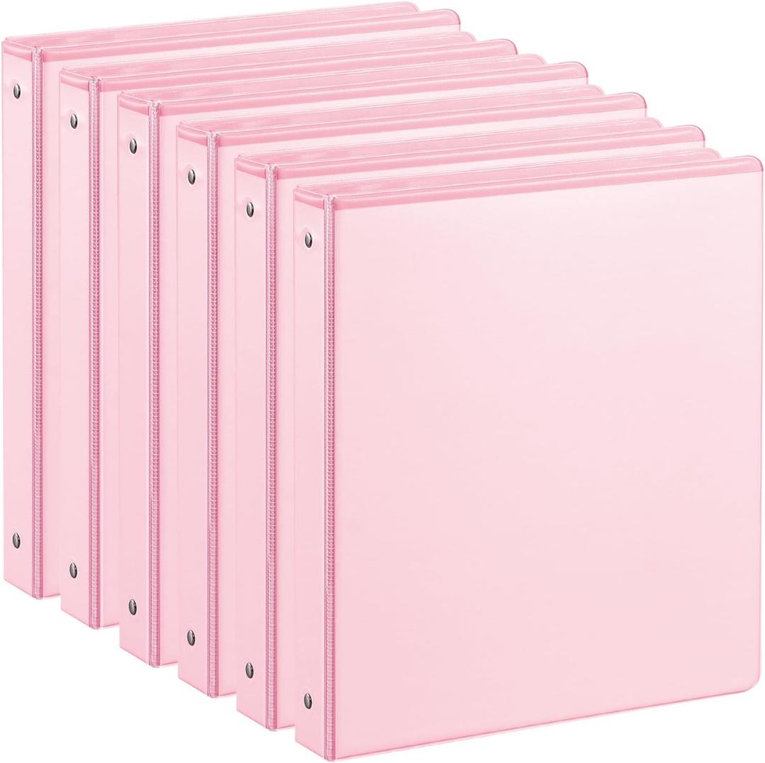 SUIN 1-inch 3 Ring Binder with 2 Interior Pockets, 1''Durable Binders Holds US Letter Size 8.5'' x 11'' Paper - Versatile Binders for Office, Home, and School Use, 6 Pack Pastel Pink