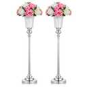 NUPTIO Flower Vase Centerpiece Wedding: 2 Pcs 26.7" Tall Silver Stand Metal Trumpet Vases for Wedding Party Table Decoartions