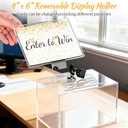 Acrylic Donation Box with Lock & Key, Clear Lockable Raffle Box, Suggestion Boxs Ballot Boxs with Sign Holder- Includes 100 "Enter to Win" Cards (6x4.3x4in)