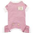 KYEESE Dog Pajamas Soft 4 Legs Doggie Jammies Striped Dog PJS Pet Jumpsuit Lightweight Puppy PJS Clothes Breathable Pajamas Stretchable Outfit Cozy Onesie Sleepwear for Summer,Pink Striped, Small