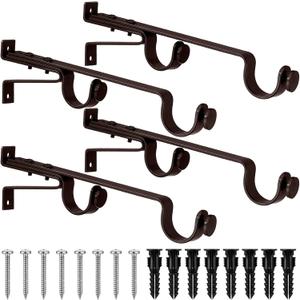Vicenpal 4 Pack Extended Curtain Rod Brackets Double Curtain Rod Bracket Long Double Drapery Window Wall Mount Bracket Holder, up to 1.25 Holder for Window, Bedroom, Drapery