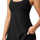 IUGA Tennis Dress for Women Athletic Golf Workout Dress with Built-in Shorts and Bra, Adjustable Straps & Pockets (Medium, Black)