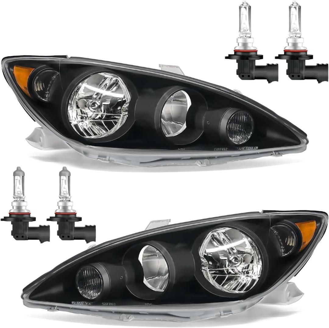 Headlights Assembly for 2005 2006 Toyota Camry LE XLE Halogen Headlamp Replacement, High/Low Beam W/Bulbs, Driver & Passenger Side