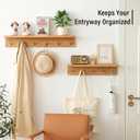 Wall Hooks with Shelf Oak Wood Coat Rack Shelf Wall Mounted, Entryway Shelves with 5 Metal Hangers for Clothes Hats Towel for Bathroom, Bedroom, Living Room (Natural, 20 inches)