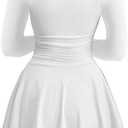 Kaximil Women's Square Neck Ruffle Hem Mini Dress Ruched Waist Long Sleeve Corset Short Party Dresses, Whi (M)