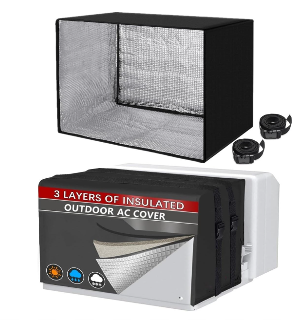 AC Covers for Outside Winter Insulation, Insulated Window Air Conditioner Cover Outdoor 3 Layers Insulation, Waterproof &Snowproof AC Covers for Outside (Black,17"Lx12"Wx13"H)