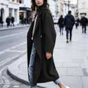 Women's Winter Wool Coat Notch Lapel Single Breasted Casual Mid Long Pea Trench Coat (Black, M)