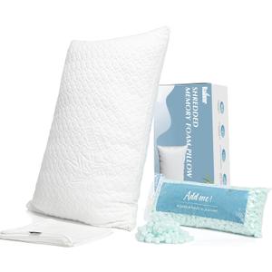 Queen Size Bed Pillow for Sleeping Shredded Memory Foam Adjustable Loft Pillows with Cooling Washable Pillow Case, 20x30 inches (Queen 1-Pack, White)