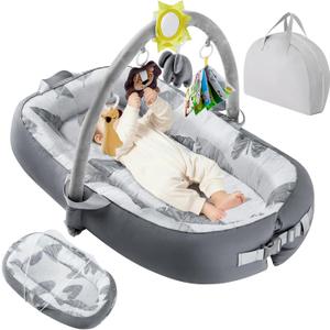 Portable Baby Lounger for Travel,Breathable & Comfortable 100% Cotton Infant Lounger, Baby Nest 0-24 Months Machine-Washable Newborn Lounger Newborn Essentials,Supervised Use