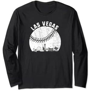 Las Vegas Skyline Baseball Fan Vintage Baseball Las Vegas Long Sleeve T-Shirt size M blue