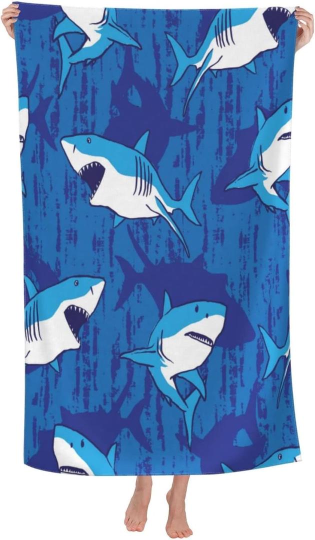 COMFAR Cute Shark Microfiber Beach Towel for Boys, Personalized Beach Towels for Kids, Sand Free Beach Towel Sandproof, Quick Dry Pool Towel 30"x 60"