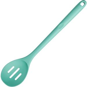 13.3" Slotted Cooking Spoon: U-Taste 600F Heat Resistant Kitchen Mixing Spoon, Food Grade Nonstick Long and Large Rubber Soup Utensil for Serving, Stirring, Basting, for Pot Cookware (Aqua Sky)