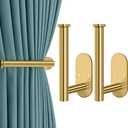 MGahyi Curtain Tiebacks, 2pcs Adhesive and Screw-in Curtain Holdbacks Curtain Holders for Wall Mounted Curtain Pull Backs, Gold Adhesive Curtain Hooks for Drapes