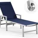 Patio Chaise Lounge Chair Outdoor with Wheels&Armrests, Aluminum Pool Lounge Chairs 5-Position Adjustable Recliner, Outdoor Beach Lounge Chairs for Poolside, Patio, Deck, Yard, Navy Blue (1 Pack)