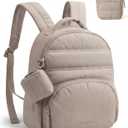 BAGSMART Small Backpacks for Women, Lightweight Puffer Mini Backpack Purse with Pouch, Quilted Casual Daypack, Water-Resistant Bookbag for Daily Travel College, 2-in-1 Set, Latte Brown