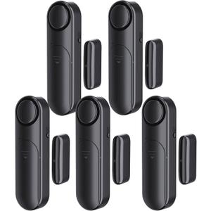Window and Door Alarm When Opened (5 Pack) for Kids Safety/Home Security, Sliding Glass Front Door Opening Sensor Alarms for Dementia, 120dB Burglar Alert, Ideal for Business, Garage, Apartment, Black