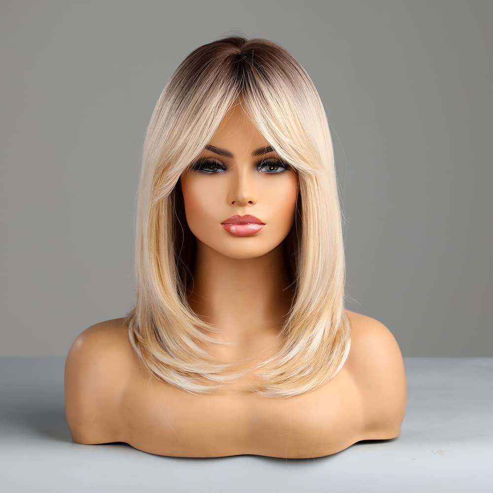 Long Blonde Wig with Bangs, Middle Part, Natural Looking Heat Resistant Synthetic Wig for Daily Party Use