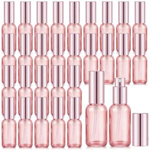 Roshtia 30 Pcs 1 Oz/ 30 ml Pink Glass Spray Bottle Refillable Perfume Atomizer Clear Decorative Empty Bottles with Fine Mist Sprayer Pump for Face Body Travel