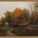 Floating Framed Canvas Wall Art Decor  Vintage Autumn by the Water Landscape Paintings Prints, Nature Countryside Pictures Wall Decor for Living Room Bedroom Office Decoration 8x10 inch
