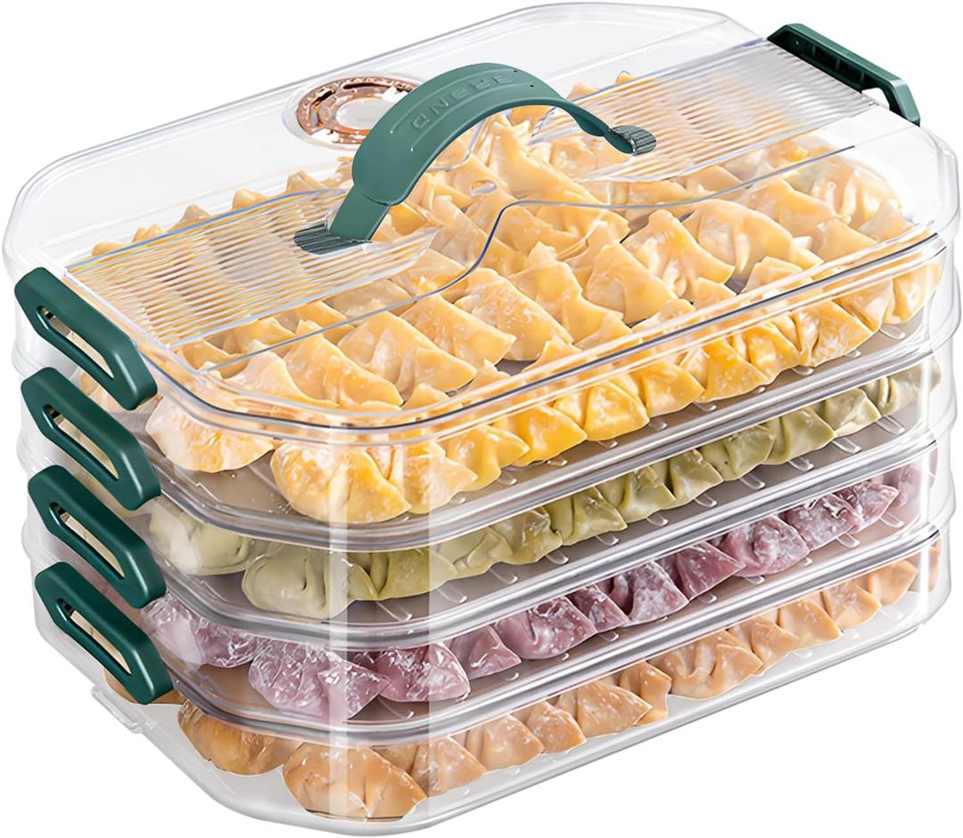 Food Storage Containers with Lids, Plastic Cookie Storage Containers Airtight, 4-Layer Stackable Food Containers Dumpling Storage Box Cookie Carrier, Green