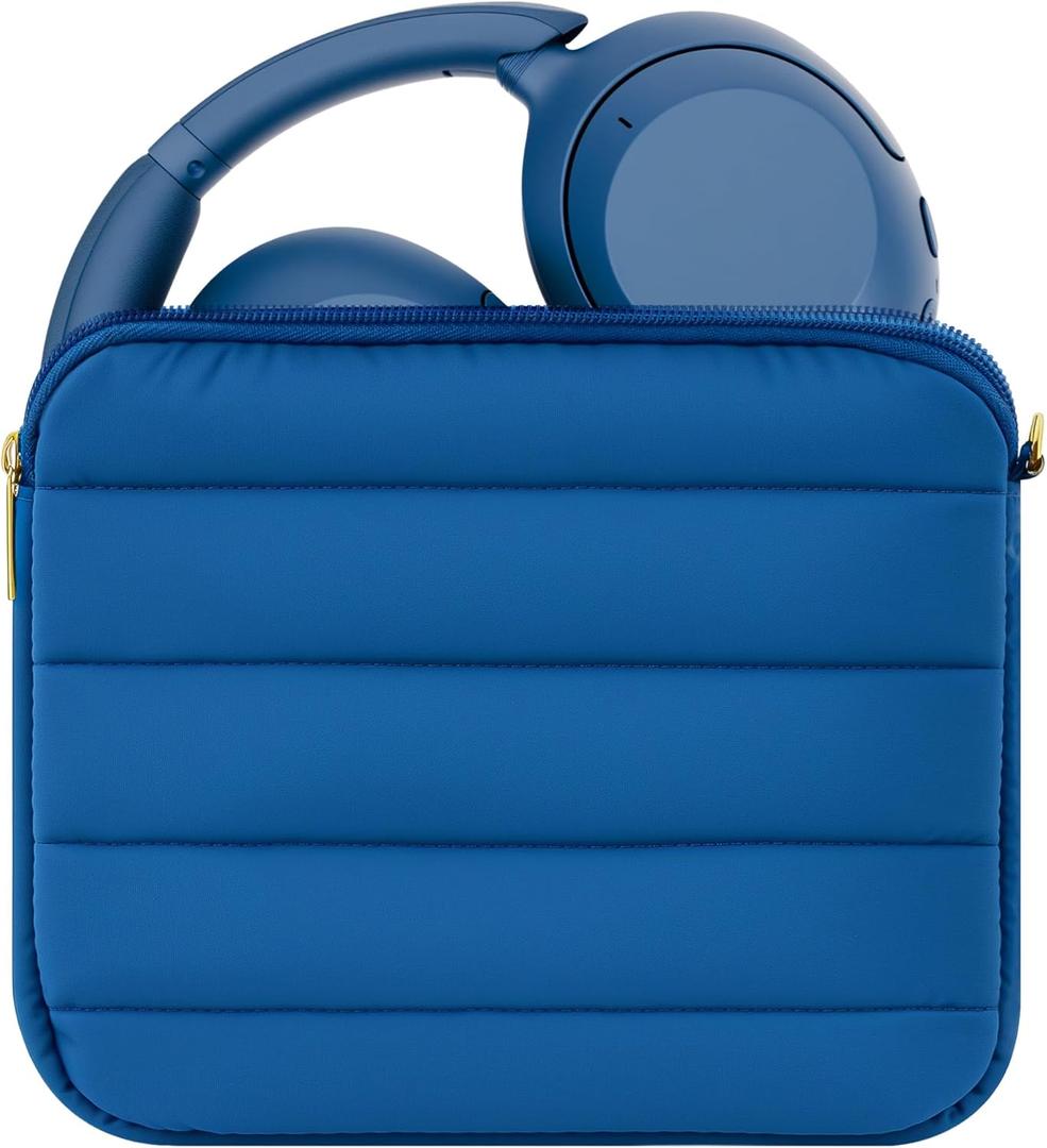 Geekria NOVA Headphones Puffy Pouch Compatible with JBL Tune 710BT, Sennheiser PXC 550-II, Bose QC Ultra II, Soft Shell Replacement Protective Travel Carrying Bag with Cable Storage (Blue)